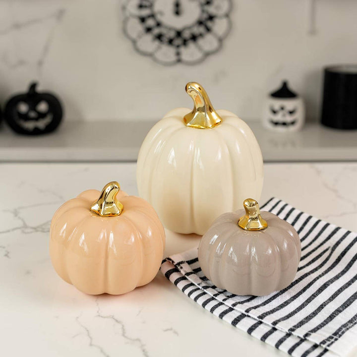 Neutral Autumn Home Decor, Pastel Fall Mini Pumpkins Ceramic
