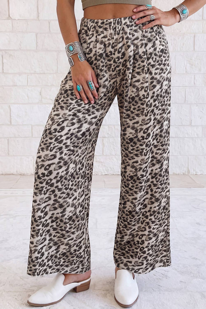 Leopard Print Wide Leg Full Length Pants