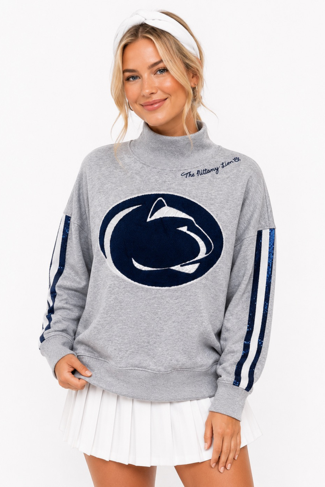 Penn State Mock Neck Sequin Stripe Sweatshirt