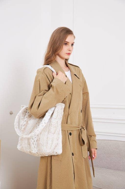 White Leopard Grey Stripe Fur Tote Bag