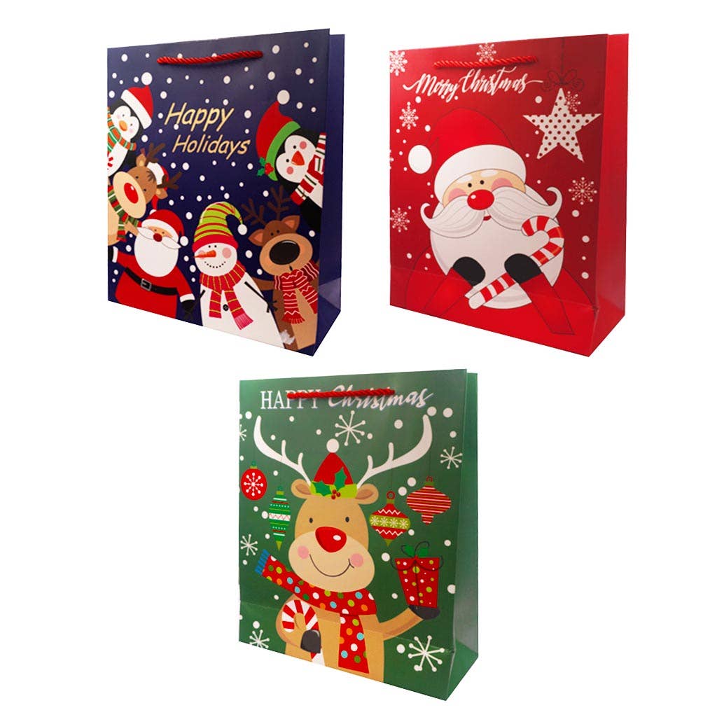 Christmas Gift Bag with Foil &amp; Glitter Accents, Rope Handles