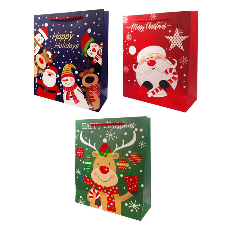 Christmas Gift Bag with Foil &amp; Glitter Accents, Rope Handles
