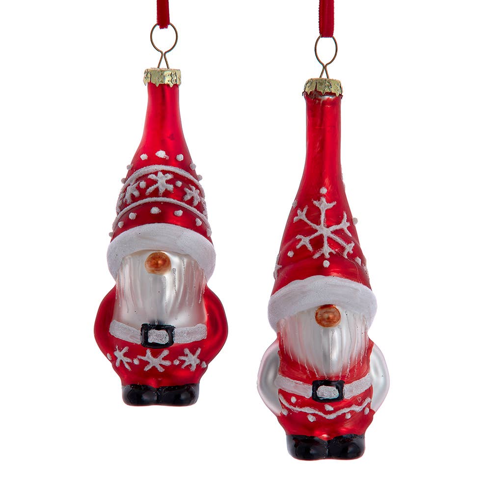 4"GLASS RED/WHITE GNOME ORNAMENT 2/A