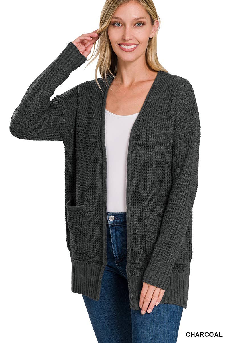 Low Gauge Waffle Open Cardigan Sweater