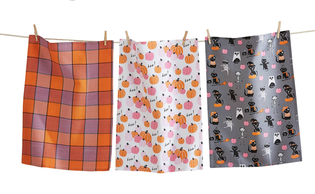 Costume Cat Pumpkin Dishtowel Set of 3Cotton Halloween