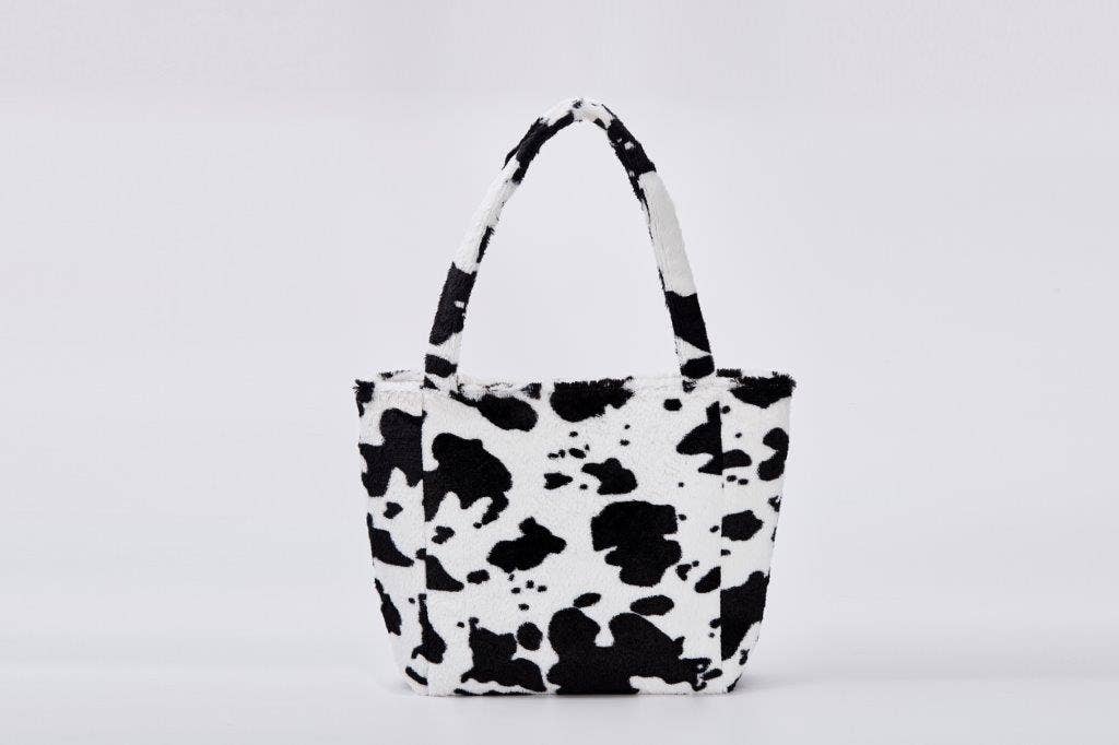 Cow Print Faux Fur Tote Bag