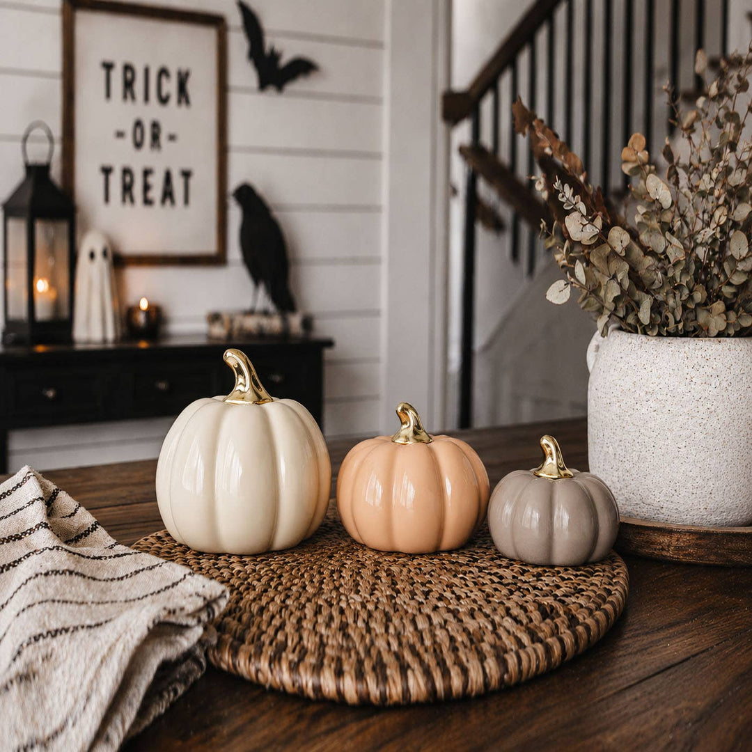 Neutral Autumn Home Decor, Pastel Fall Mini Pumpkins Ceramic