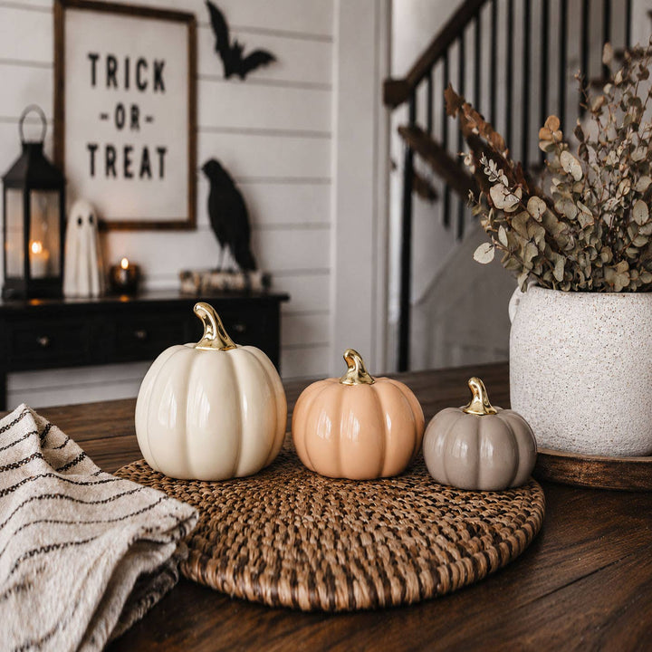 Neutral Autumn Home Decor, Pastel Fall Mini Pumpkins Ceramic
