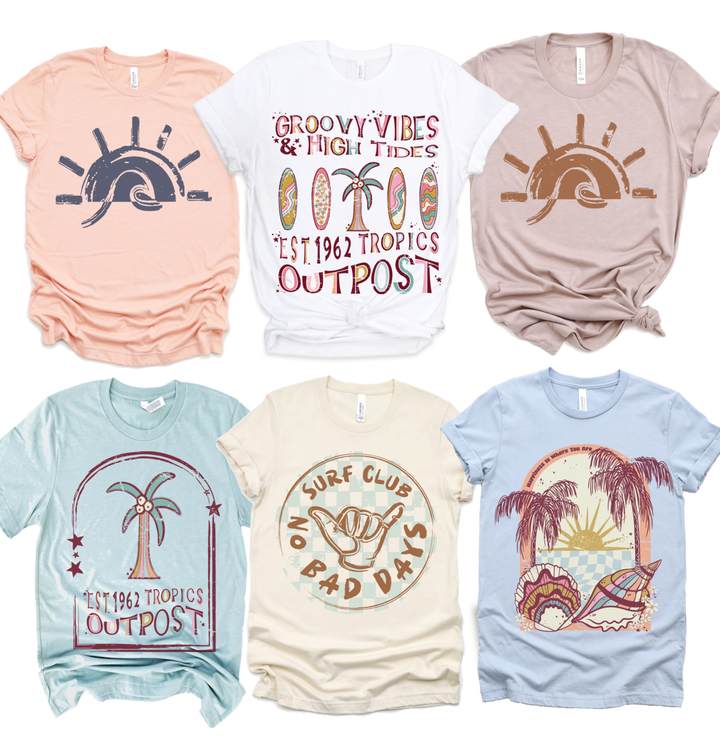 Ocean Beach Wave Retro Surfing vacay Vintage Graphic Tee