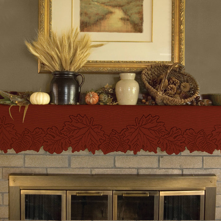 Leaf 20x60 Dark Paprika Lace Mantle Table Runner