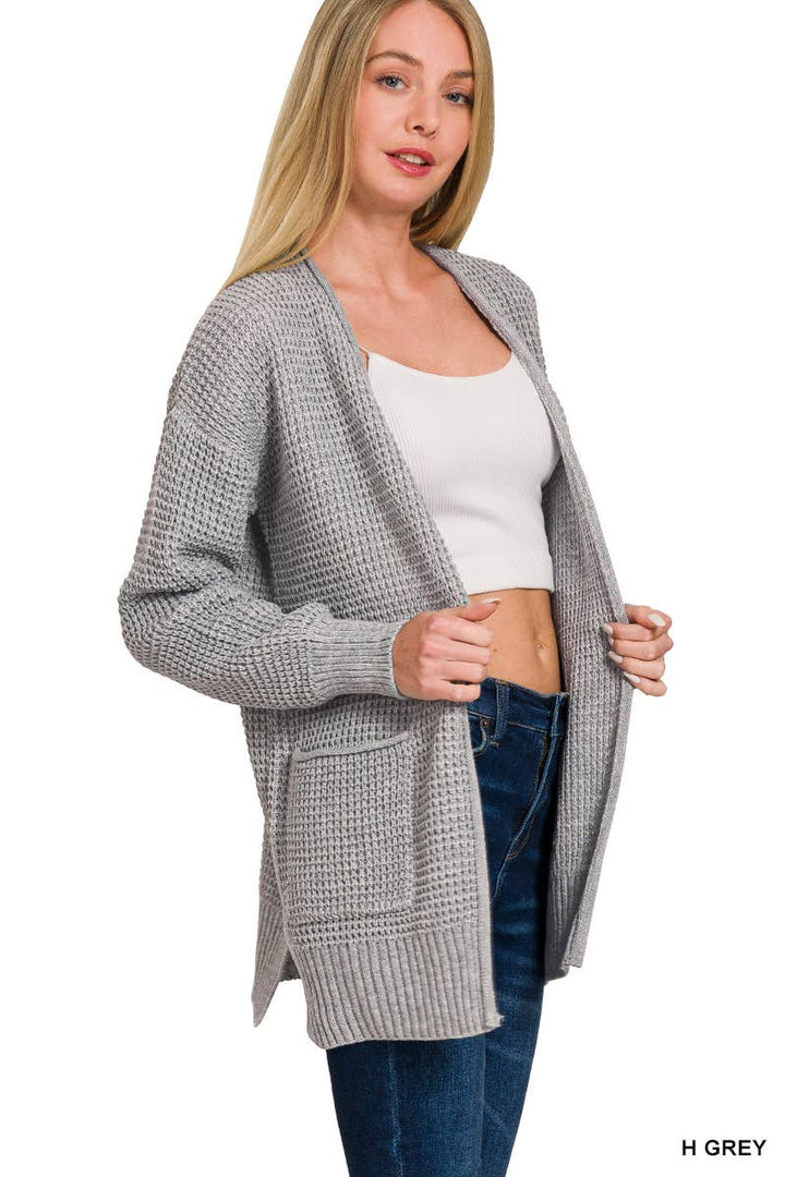 Low Gauge Waffle Open Cardigan Sweater