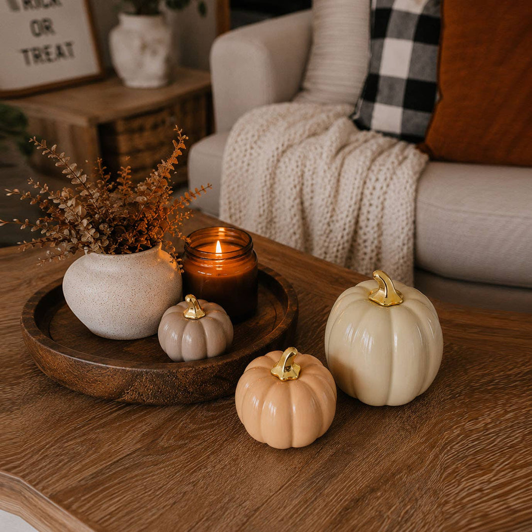 Neutral Autumn Home Decor, Pastel Fall Mini Pumpkins Ceramic