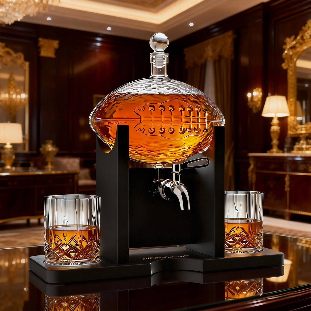 Football Decanter Set with 2 Whiskey &amp; Wine Glasses | 1400mL