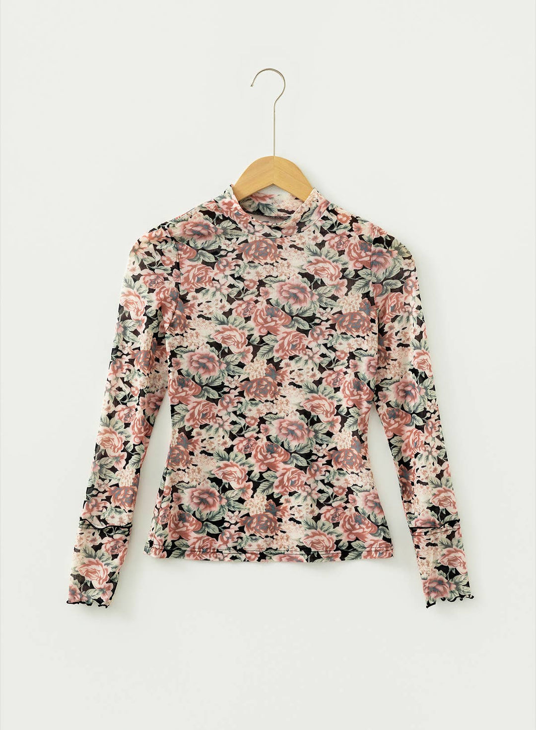 Retro Floral Print Mesh Long Sleeve Top | S-4X