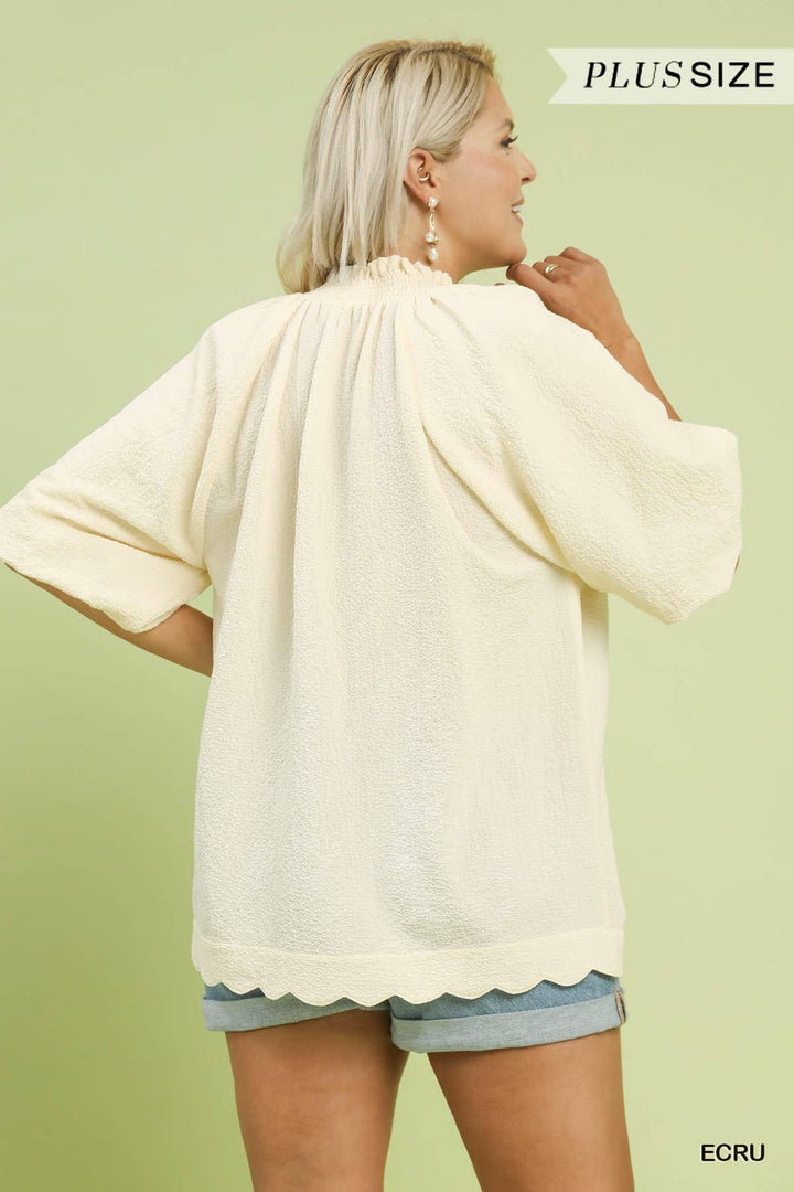 Plus Scalloped Hem Textured Blouse