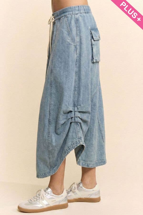 PLUS WASHED DENIM PARACHUTE SKIRT