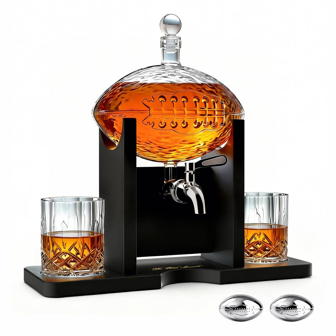 Football Decanter Set with 2 Whiskey &amp; Wine Glasses | 1400mL