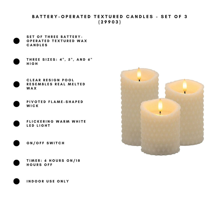 Battery-Operated Textured Candles - Set of 3