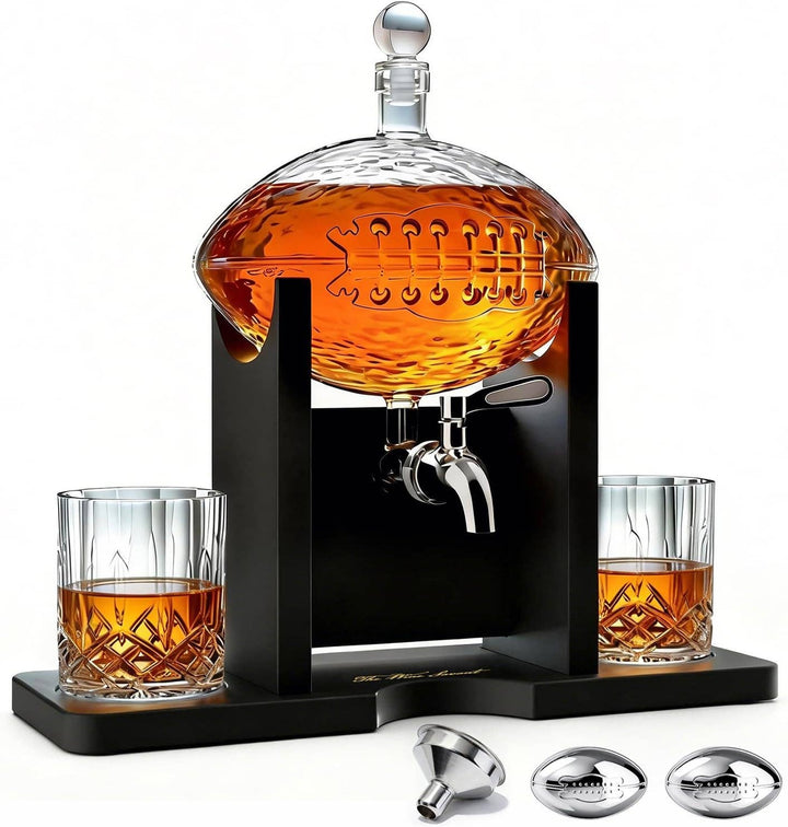 Football Decanter Set with 2 Whiskey &amp; Wine Glasses | 1400mL