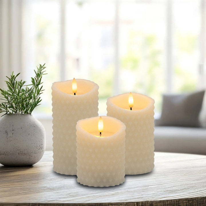 Battery-Operated Textured Candles - Set of 3