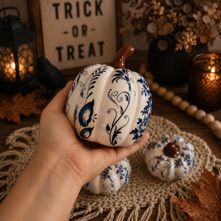 Neutral Autumn Home Decor, Pastel Fall Mini Pumpkins Ceramic