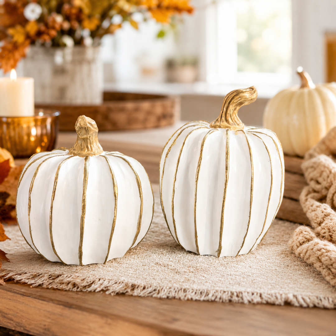 Neutral Autumn Home Decor, Pastel Fall Mini Pumpkins Ceramic