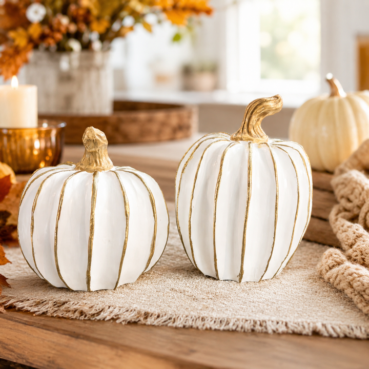 Neutral Autumn Home Decor, Pastel Fall Mini Pumpkins Ceramic