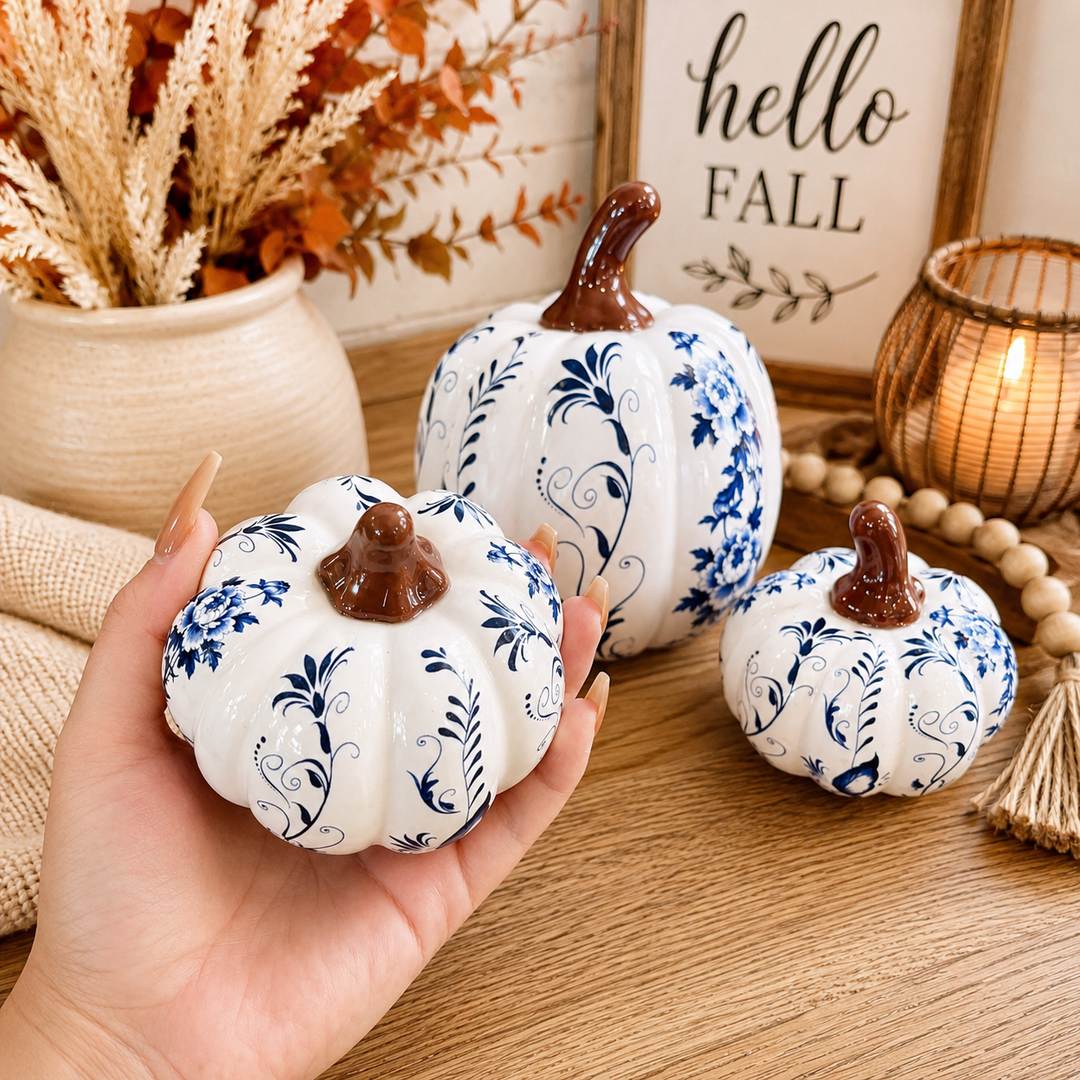 Neutral Autumn Home Decor, Pastel Fall Mini Pumpkins Ceramic