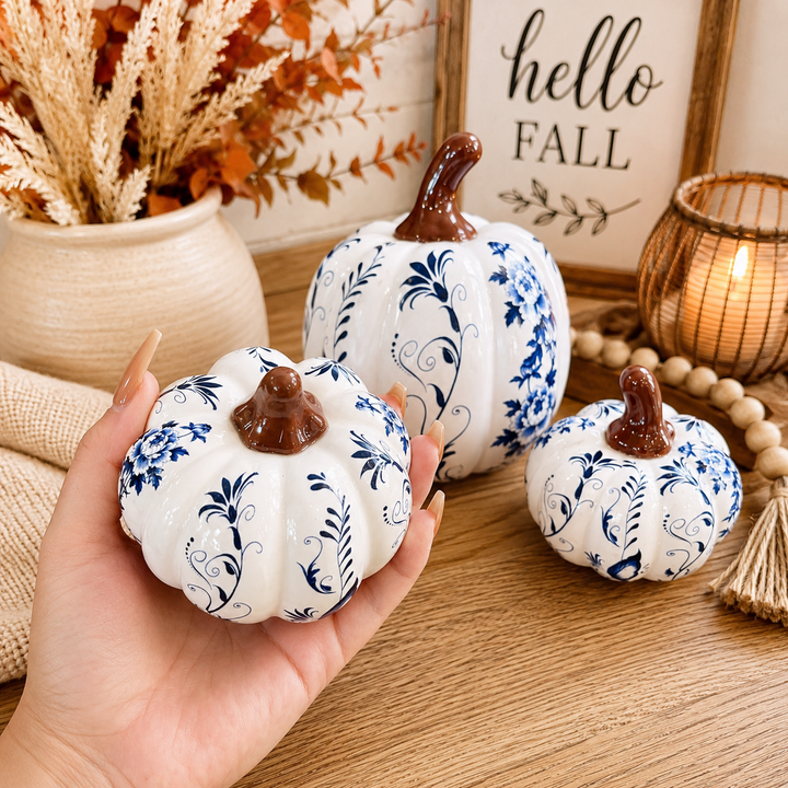 Neutral Autumn Home Decor, Pastel Fall Mini Pumpkins Ceramic