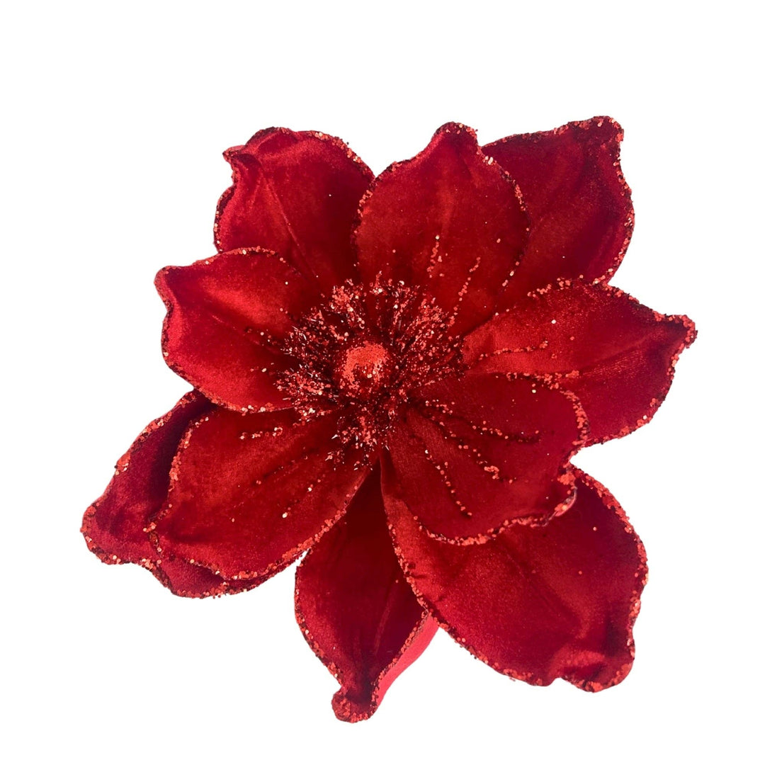 Deep Red Velvet Magnolia Stem 17"