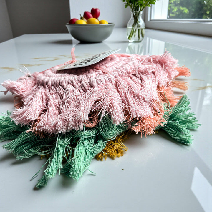Fabric Tassel Spiral Braided Coasters, Spring Tabletop Decor