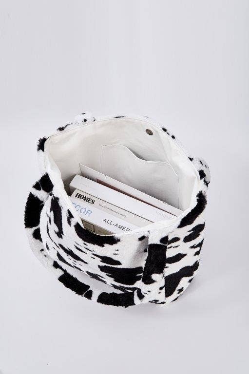 Cow Print Faux Fur Tote Bag