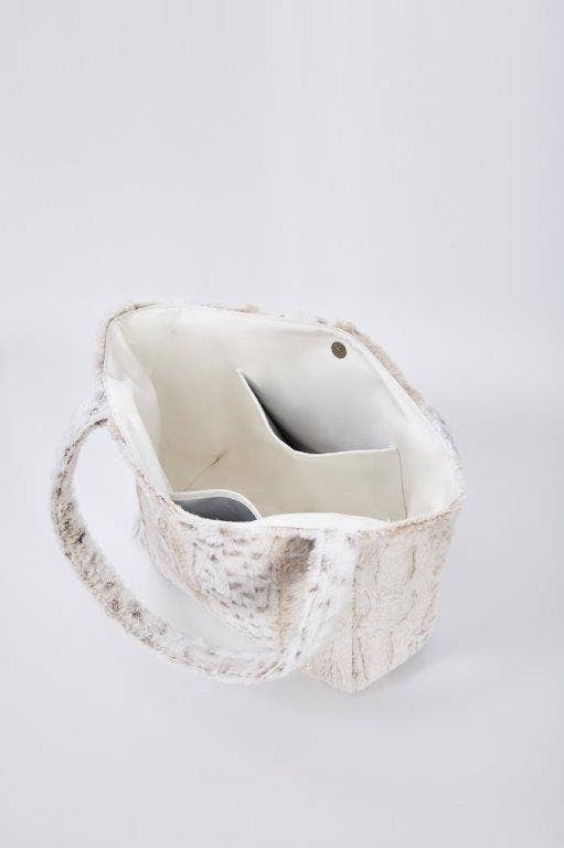 White Leopard Grey Stripe Fur Tote Bag