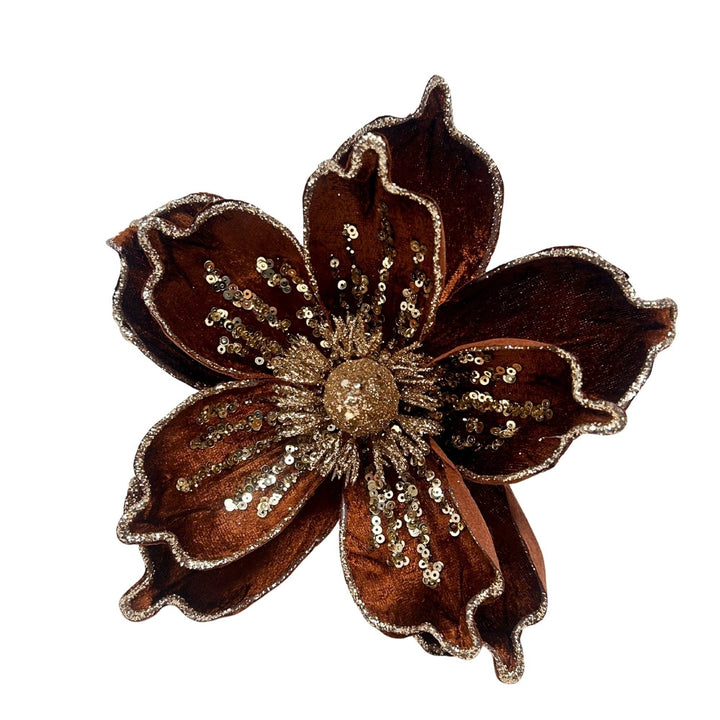 Bronze Velvet Magnolia Stem w/ Champagne Sequins Dia:9"