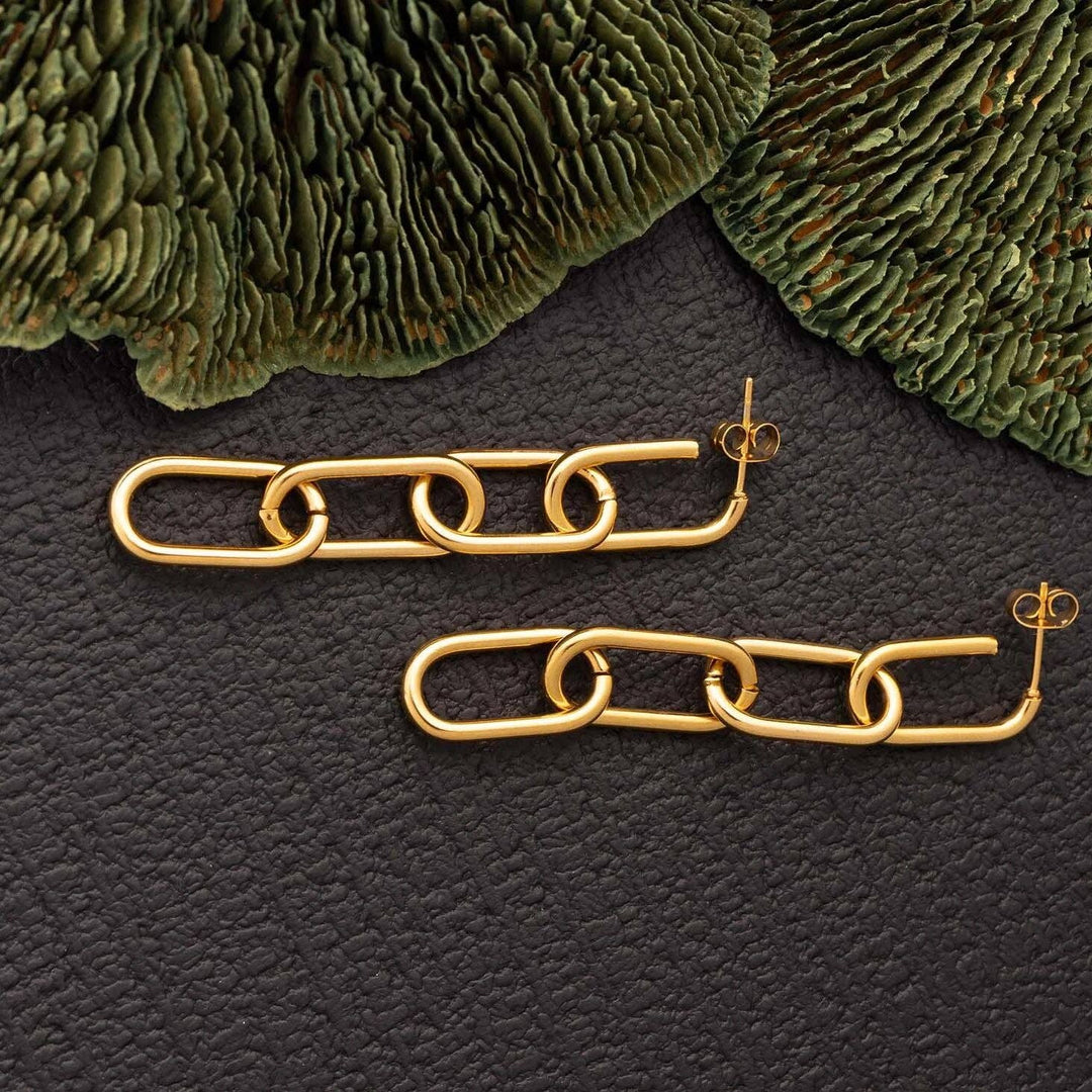 18K Gold PVD Stainless Steel Dangle Paperclip Stud Earrings