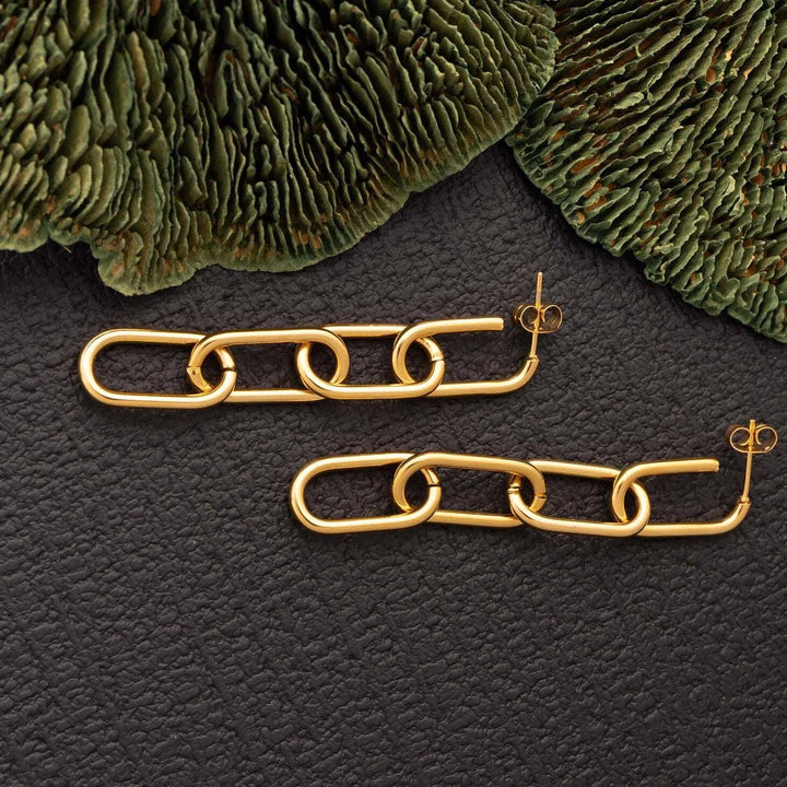18K Gold PVD Stainless Steel Dangle Paperclip Stud Earrings