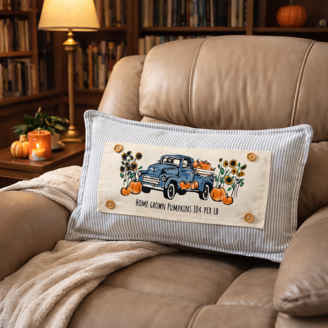 PANEL ONLY: Fall Autumn, VINTAGE PUMPKIN TRUCK