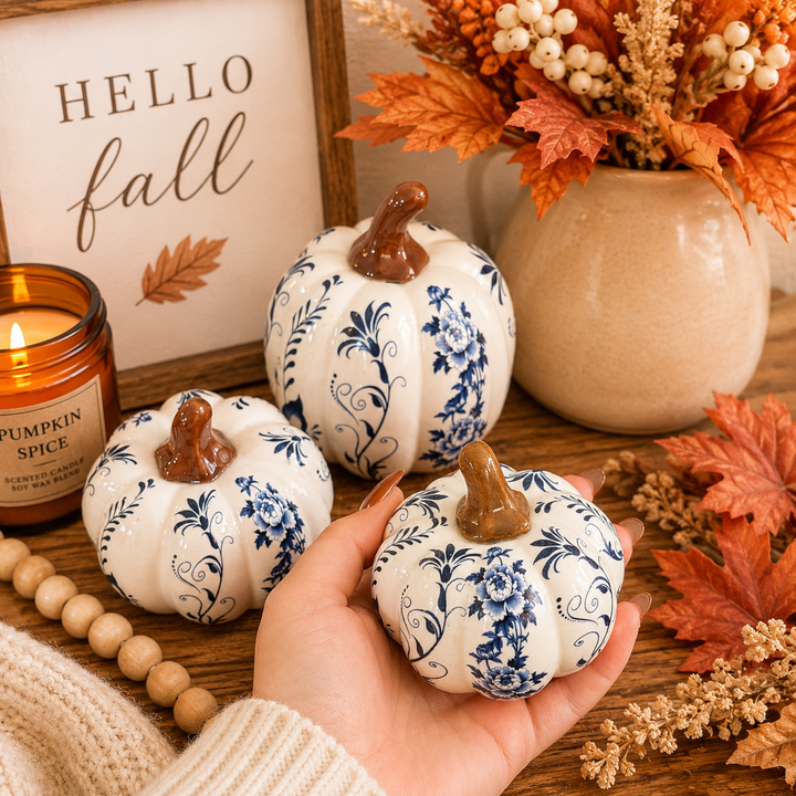 Neutral Autumn Home Decor, Pastel Fall Mini Pumpkins Ceramic