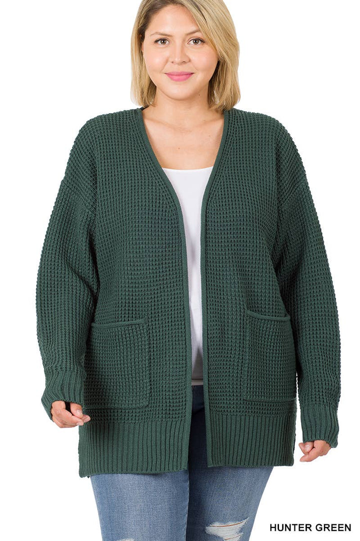 Plus Low Gauge Waffle Open Cardigan Sweater