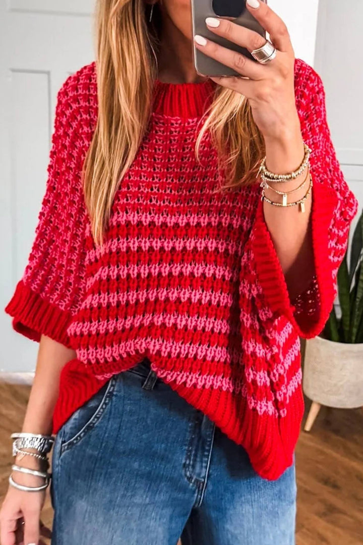Color Block 3/4 Draped Sleeve Sweater