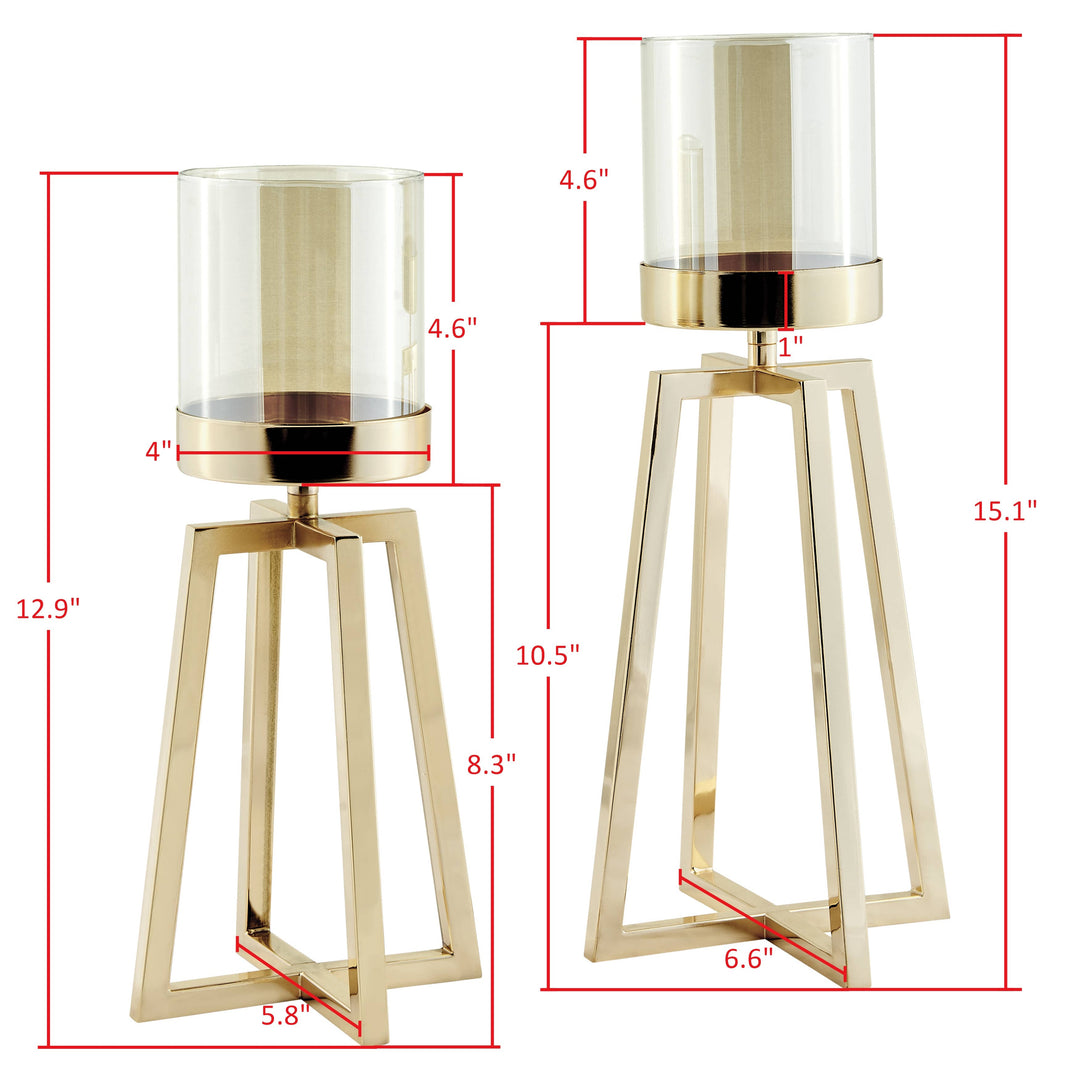 Maeve Gold Pedestal Hurricane Candle Holders - Set of 2