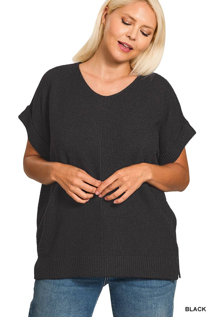 Plus Center Seam Short Sleeve Sweater