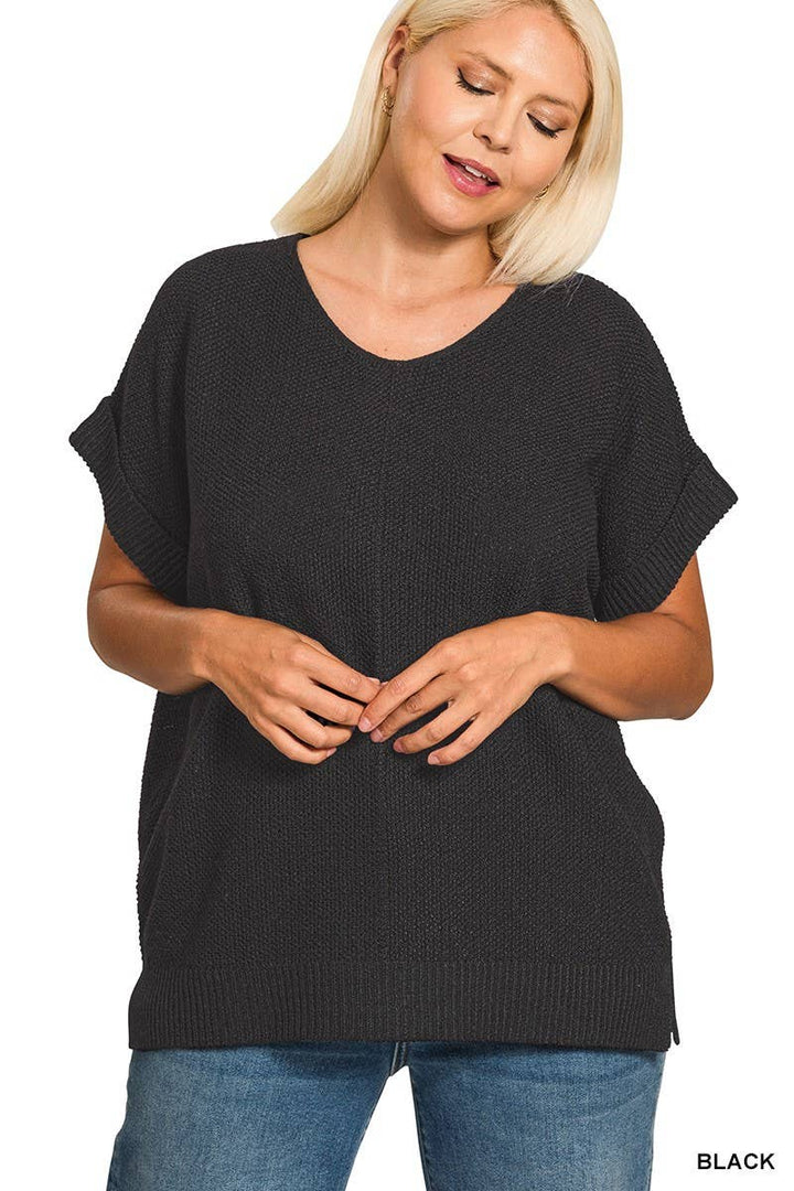 Plus Center Seam Short Sleeve Sweater