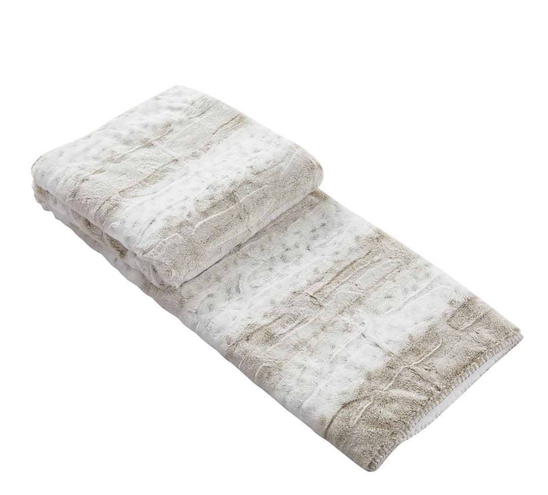 "White Leopard Stripe" Faux Fur Plush Throw Blanket -50"x70"