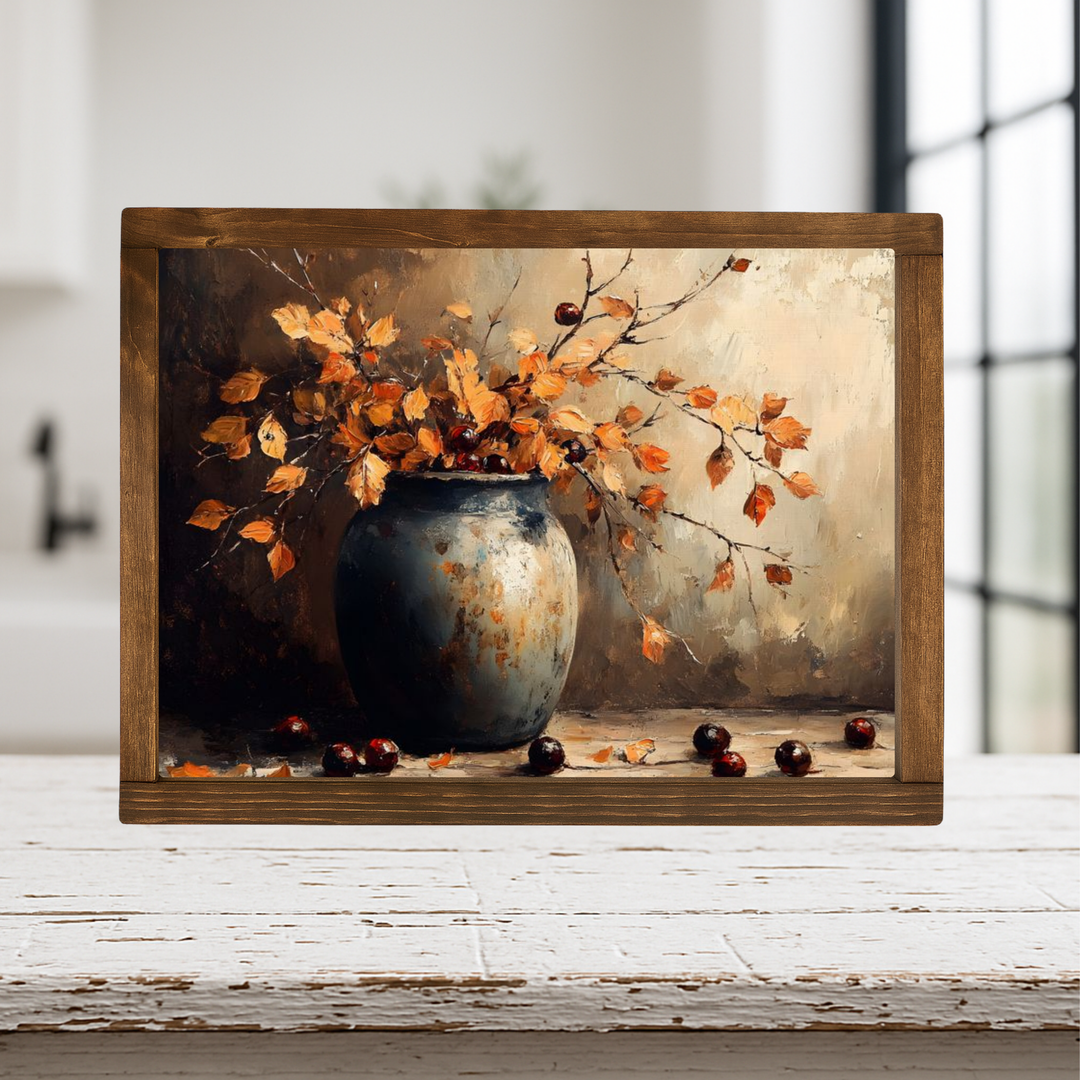 F0184 - Autumn Leaves Vase Framed Print