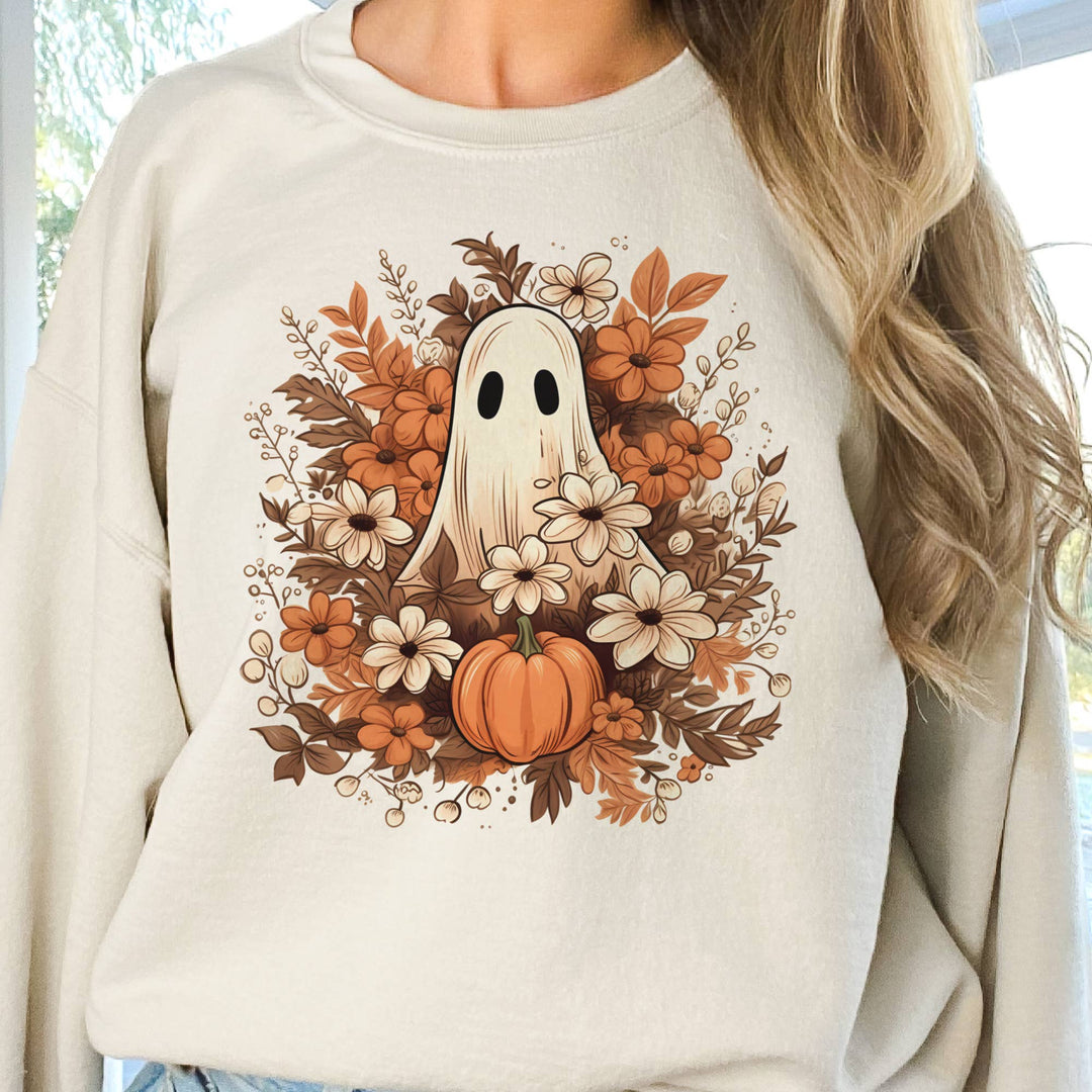 Fall Floral Halloween Ghost Cute Floral Graphic Sweatshirt