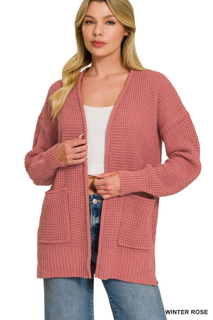Low Gauge Waffle Open Cardigan Sweater
