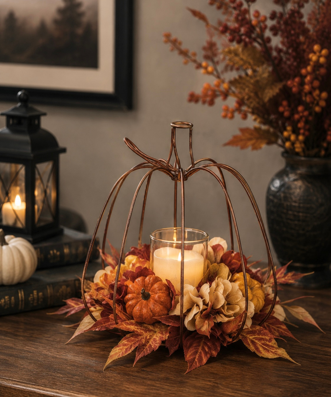 Gold Pumpkin LED Lighted Lantern