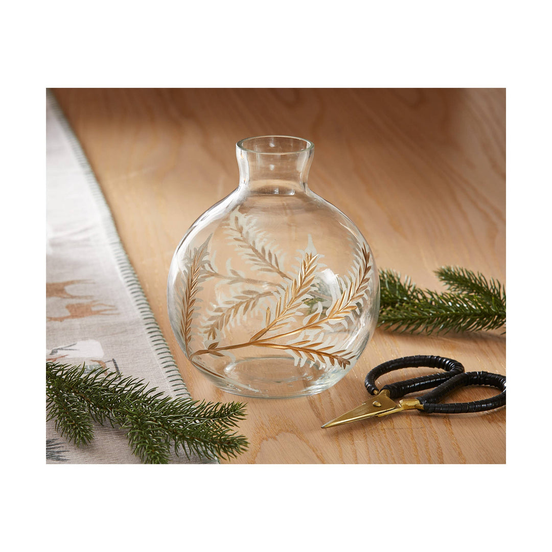 Botanical Etched Glass Vase Clear Christmas