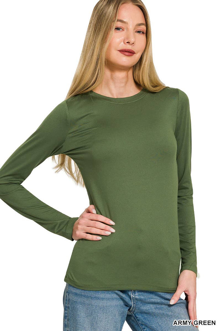 Brushed Microfiber Long Sleeve Round Neck Tee